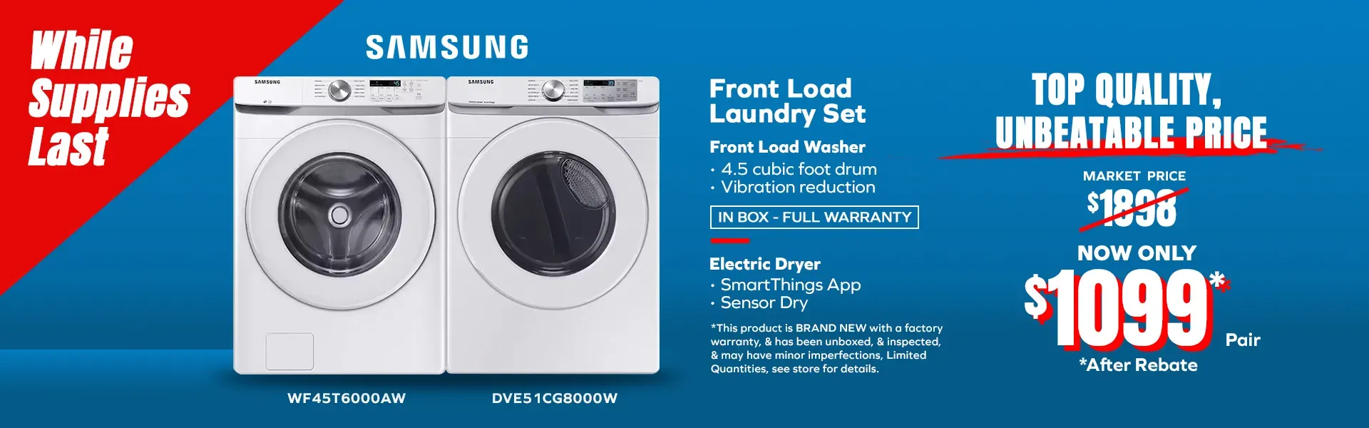 Samsung Front Load Laundry $1099 after rebate